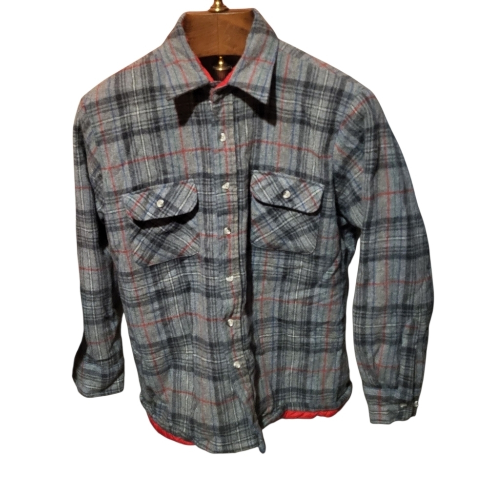 St Johns Bay Mens Plaid Quilt Lined Flannel Shacket Jacket Sz Large Runs Small